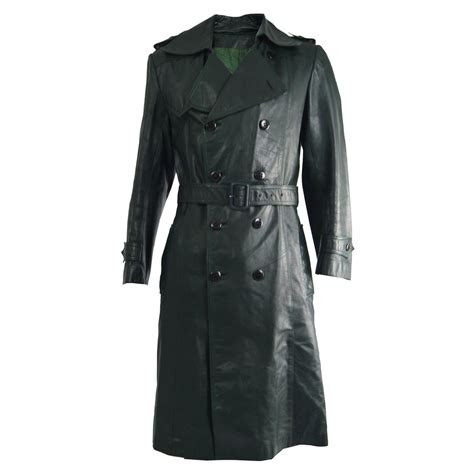 dark green leather trench coat.